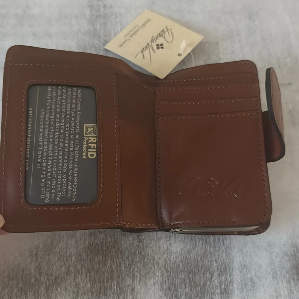 Patricia Nash Iberia Wallet Tooled Leather Bi-fold RFID Florence Brown
